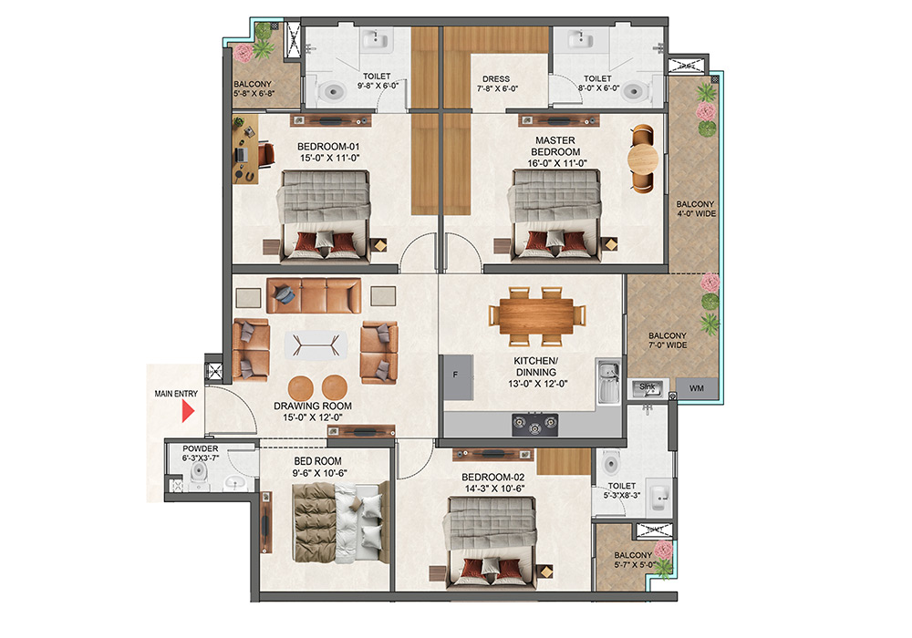 Umbera Heights 3BHK plus Study Layout
